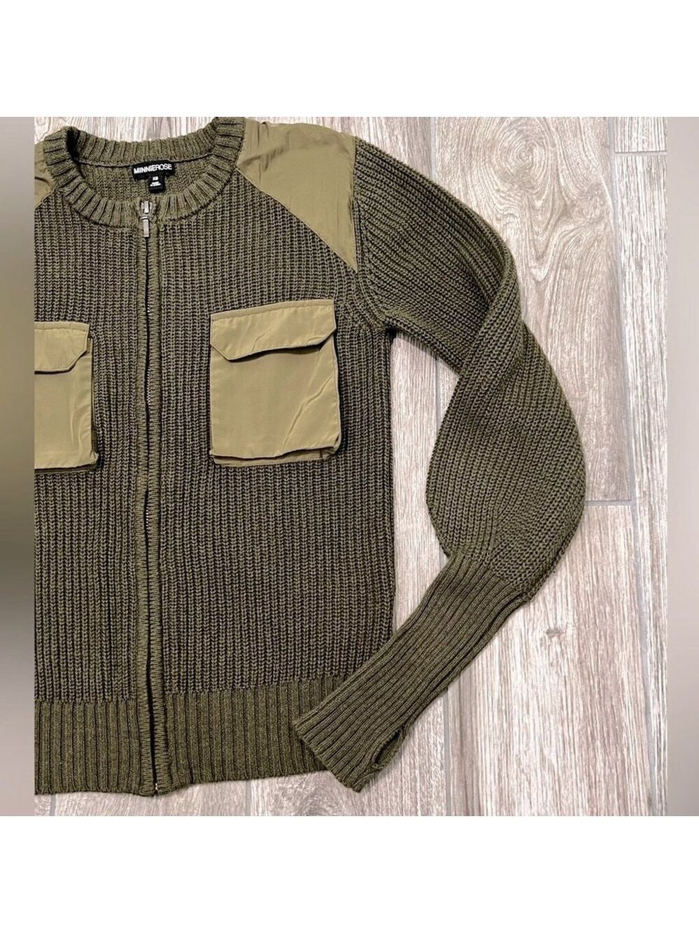 Minnie Rose Cotton Cashmere Shaker Utility Zip Up Cardigan Jacket Size XS - Picture 7 of 14
